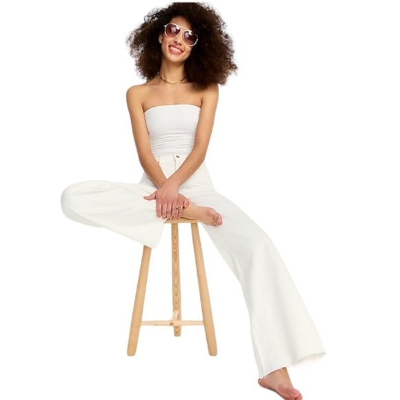 J. Crew Point Sur Premium Stretch Wide Leg Raw Hem Desert Jeans in White 29 - Picture 1 of 10